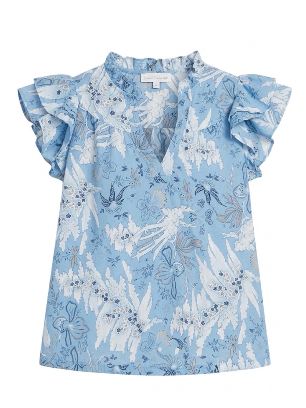 House of Harlow 1960 Light Blue Floral Ruffle Sleeve Top Summer Fall Size M